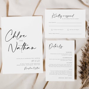 Elegant Wedding Invitation Suite Template. Simple Minimalist Wedding Invitation Template Printable Wedding Invitation Set Download - Chloe