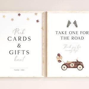 Fast One Race Car First Birthday Party Sign Template, Take One For the Road, Park Gifts Here Race Car Sign Editable Party Sign Boys R10 R7