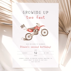 Two Fast Dirt Bike Birthday Invitation Template. Dirt Bike Invitation 2nd Birthday Invitation Editable Motocross Birthday Invite for Boys D2