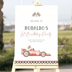 Fast One Race Car Welcome Sign Template. Vintage Race Car Welcome Poster 1st Birthday Sign Welcome Board Boys Editable Sign Template RC1 R7