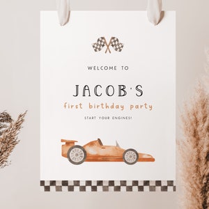 Fast One Race Car Welcome Sign Template. Vintage Race Car Welcome Poster 1st Birthday Sign Welcome Board Boys Editable Sign Template - R2 R7