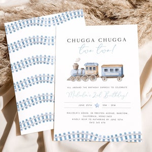 Chugga Chugga Two Two Birthday Invitation Template Printable Train Birthday Invite 2nd Birthday Party Blue Train Invite Choo For Boys TR2