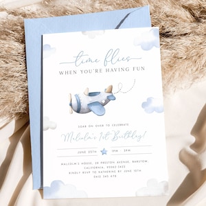 Editable Airplane Birthday Invitation Template. Airplane Invitation Airplane 1st Birthday Invite Blue Plane Invite Aviation Party Boys, AP1
