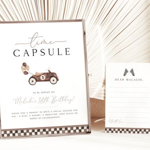 Fast One Race Car Time Capsule 1st Birthday Template, Vintage Race Car First Birthday Editable Time Capsule Printable Note Card Boys, R10 R7