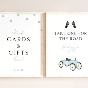 Baby Blue Race Car First Birthday Party Sign Template, Take One For the Road, Park Gifts Here Race Car Sign Editable Party Sign Boys R11 R7