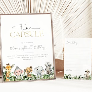 Jungle Time Capsule Birthday Template, Safari Time Capsule Editable Wild One Time Capsule Sign DIY Printable Notecard for Boy J1 J2 J3 J4 J5