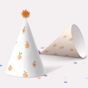 Sweet Peach Party Hat Template. Sweet Peach Birthday Party Hat Sweet as a Peach Birthday Printable Party Hat Peach Birthday for Girls, P1 P2