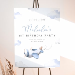 Airplane Birthday Welcome Sign Template Blue Airplane Welcome Sign 1st Birthday Plane Aviation Party Decor Welcome Poster Board for Boys AP1