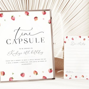 Berry First Birthday Time Capsule Template Strawberry Time Capsule Strawberry Birthday Girl Berry 1st Time Capsule for Girl Editable Sign B3