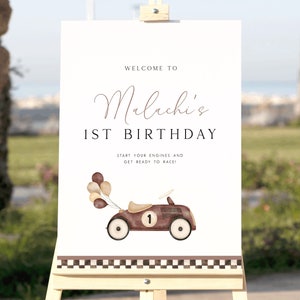 Fast One Race Car Welcome Sign Template. Vintage Race Car Welcome Poster 1st Birthday Sign Welcome Board Boys Editable Sign Template R10 R7