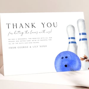 Joint Bowling Thank You Card, Editable Template Bowling Party Birthday Thank You Card Bowling Birthday Party Folded Tent Card Gift Tag BW3