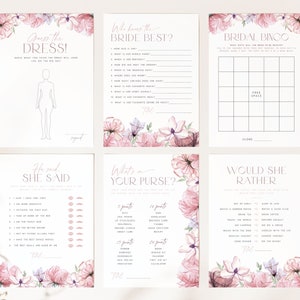 Blush Pink Bridal Shower Games Bundle. Pink Floral Printable Bridal Shower Games Editable Games Watercolor Pink Bridal Brunch Wildflower PF2