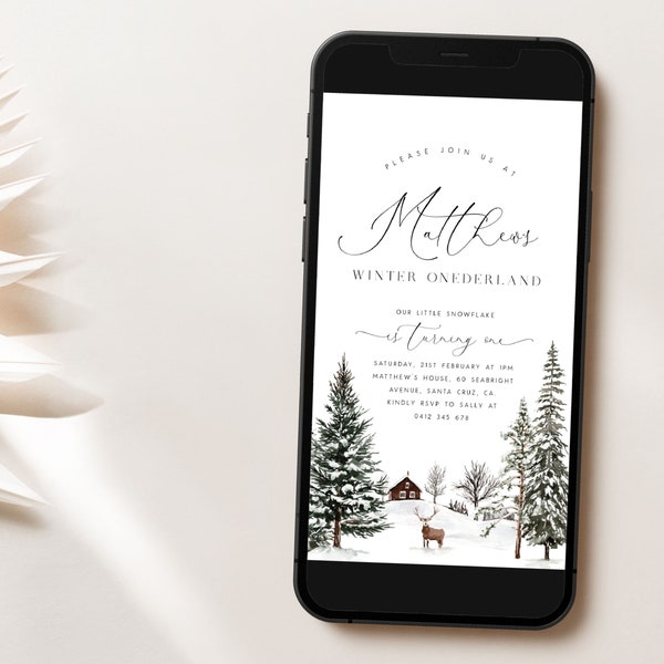 Winter Onederland Evite Template, Onederland 1st Birthday Digital Invitation Winter First Birthday Text Invite Editable Invitation, WO1