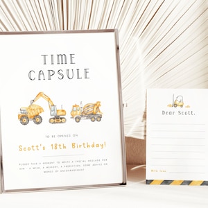 Construction Time Capsule Template. 1st Birthday Time Capsule Sign Construction Party Dump Truck Time Capsule First Birthday for Boys, C1
