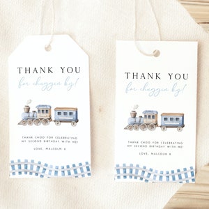 Train 2nd Birthday Thank You Tag Template. Editable Chugga Two Two Blue Train Birthday Thank You Card Birthday Favor Tag Gift Tag Boys, TR2