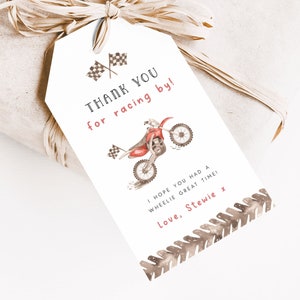 Modello di etichetta di ringraziamento per moto da cross veloce, modello di etichetta di ringraziamento per moto da cross per il secondo compleanno, etichetta di ringraziamento per regalo di favore modificabile per ragazzi, D2