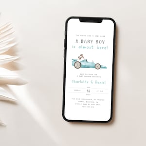 Baby Boy Is Almost Here Baby Shower Evite Template.  Race Car Baby Shower Digital Invite Editable Race Car Text Invite Little Racer Boy - R8