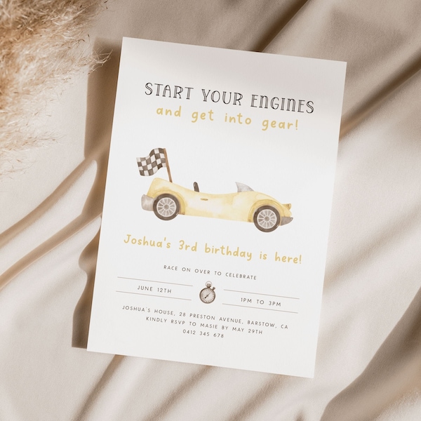 Start Your Engines Birthday Invitation Template. Vintage Race Car Birthday Invite Template Editable Race Car Birthday Any Age Boys R5 R7