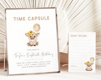 Editable Cow Birthday Time Capsule Template. Holy Cow Time Capsule 1st Birthday Sign Number Balloon Highland Cow Time Capsule Cards DIY, HC2