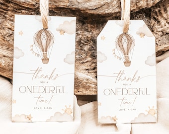 Onederful Thank You Tags Template 1st Birthday, Neutral Onederful Birthday Favor Tags Hot Air Balloon Printable Gift Tag Onederful Party ON2