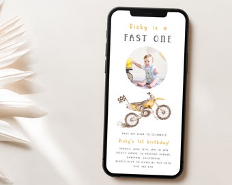 Fast One Dirt Bike Evite with Photo. Dirt Bike Birthday Digital Invitation 1st Birthday Editable Dirt Bike Text Invite Motocross for Boys D1