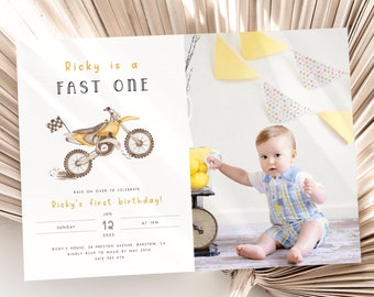 Fast One Dirt Bike Birthday Invitation with Picture Dirt Bike Invitation 1st Birthday Invitation Motocross Birthday Photo Invite for Boys D1