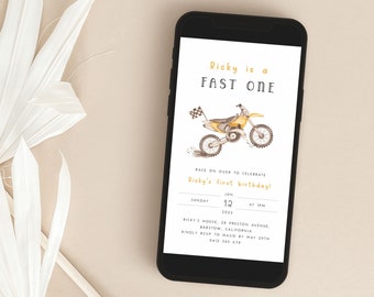Fast One Dirt Bike Evite Template. Dirt Bike Birthday Digital Invitation 1st Birthday Editable Dirt Bike Text Invite Motocross for Boys D1