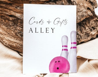 Cards and Gifts Bowling Birthday Sign Editable Template Cards and Gifts Sign Bowling Party Sign Bowling Alley Kids Party Sign Table Sign BW2