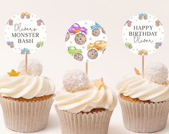 Monster Truck Cupcake Toppers Editable Template Monster Truck Birthday Cupcake Topper Monster Truck 1st Birthday Party Decor Cake Topper MT1