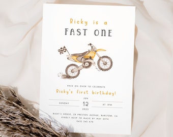 Fast One Dirt Bike Birthday Invitation Template. Dirt Bike Invitation 1st Birthday Invitation Editable Motocross Birthday Invite for Boys D1