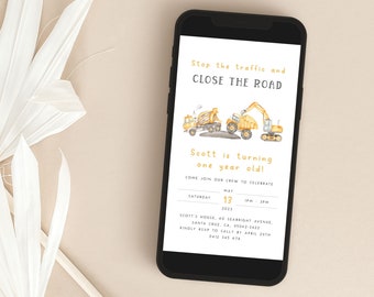 Construction Birthday Evite Editable Construction Digital Invitation 1st Birthday Party Dump Truck Evite Text Invitation for Boys Any Age C1
