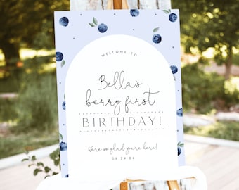 Blueberry First Birthday Welcome Sign Template. Editable Blueberry Welcome Sign Berry First Birthday Welcome Poster Berry Welcome Board, B6