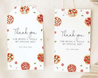 Pizza Party Thank You Tag Editable Template Pizza Party Birthday Thank You Tag Kids Pizza Birthday Party Decor Gift Tag Favor Tag DIY, Z1