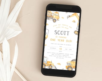 Construction Birthday Evite Editable Construction Digital Invitation 1st Birthday Party Dump Truck Evite Text Invitation for Boys Any Age C1