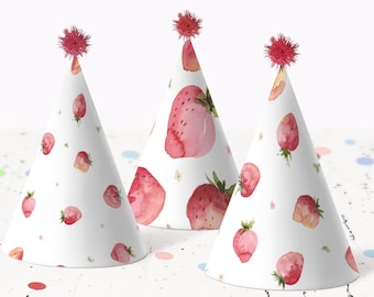 Strawberry Party Hat Template. Berry First Birthday Party Hat Berry Sweet Birthday Printable Party Hat Strawberry Birthday for Girls, B3