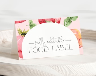 Strawberry Food Labels Template. Berry First Birthday Food Label Cards Strawberry Birthday Berry Sweet Place Cards Editable Tent Card, B8