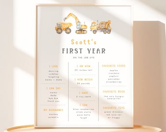 Construction Milestone Sign Template. Construction Party Milestone Poster 1st Birthday Sign Milestone Board Dump Truck Birthday for Boys, C1