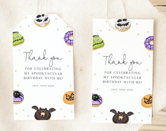 Halloween Party Thank You Tag Editable Template Halloween Birthday Thank You Tag Donut Spooktacular Birthday Party Decor Gift Favor Tag, H1