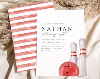 Bowling Birthday Invitation Editable Template Bowling Party Invite Strike Up Some Fun Bowling Invite Bowling Birthday for Boys Any Age, BW1