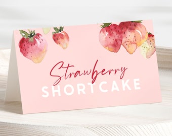 Strawberry Food Labels Template. Berry First Birthday Food Label Cards Strawberry Birthday Berry Sweet Place Cards Editable Tent Card, B4