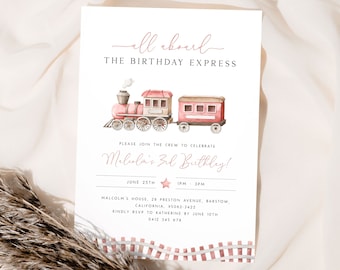 Editable Train Birthday Invitation Template. Red Train Birthday Invitation Chugga Choo Choo Birthday Invite Train Party for Boys Any Age TR3
