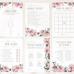 Blush Pink Bridal Shower Games Bundle. Pink Floral Printable Bridal Shower Games Editable Games Watercolor Pink Bridal Brunch Wildflower PF4