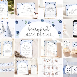 Blueberry 1st Birthday Invitation Bundle. Berry First Birthday Invite Blueberry Berry Sweet Birthday Bundle Party Editable Template Girls B6