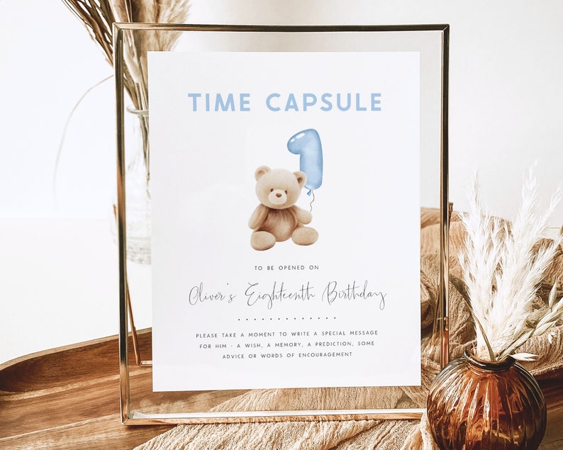 Bear 1st Birthday Time Capsule Editable Template Beary First Birthday ...