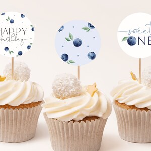 Blueberry Cupcake Toppers Template. Berry First Birthday Blueberry Cupcake Toppers Printable Blueberry Birthday Editable Favor Tags B6 B7