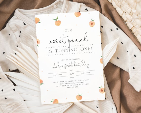 Sweet as a Peach 1st Birthday Invitation Template Sweet Peach Invitation Peach Birthday Girl Editable Peach Invite with Picture for Girls P2