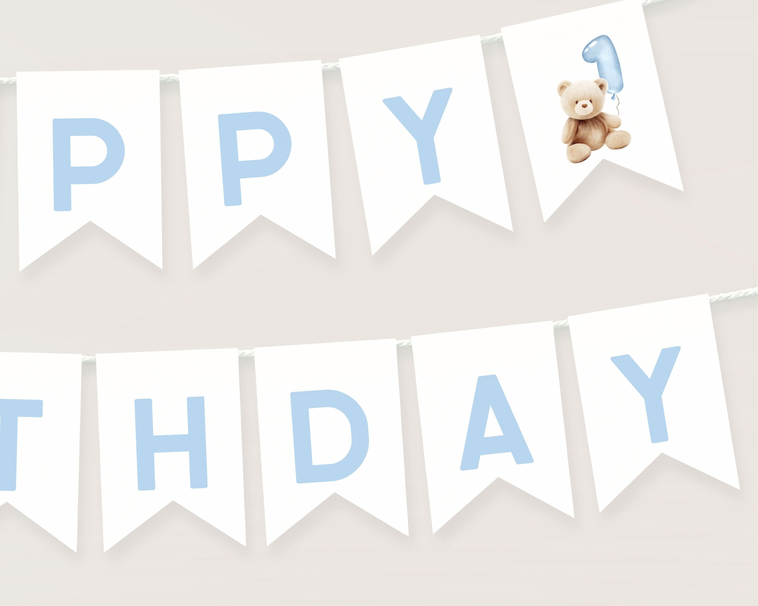 Bear Happy Birthday Banner Template. Editable Beary First Birthday Boy ...