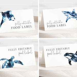 Under the Sea Food Labels Template. Oceanic Sea Animals Birthday Food Label Cards Sea Birthday Underwater Place Cards Editable Tent Card US1