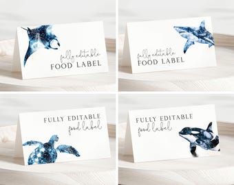 Under the Sea Food Labels Template. Oceanic Sea Animals Birthday Food Label Cards Sea Birthday Underwater Place Cards Editable Tent Card US1