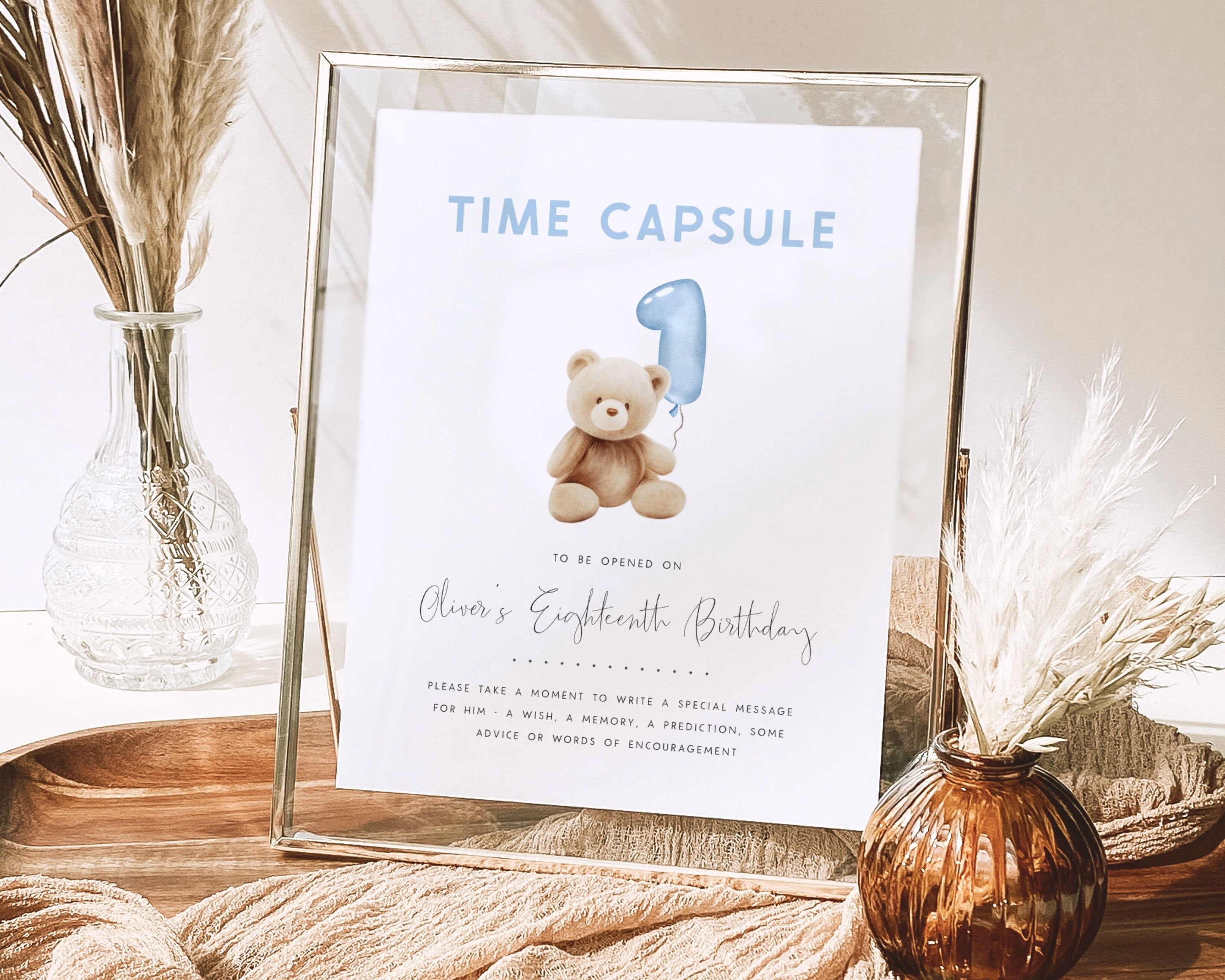 Buy Bear 1st Birthday Time Capsule Editable Template Beary First ...